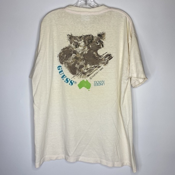 Vintage Guess 1989 Down Under Koala Australia Off White Tshirt XL - Picture 1 of 9